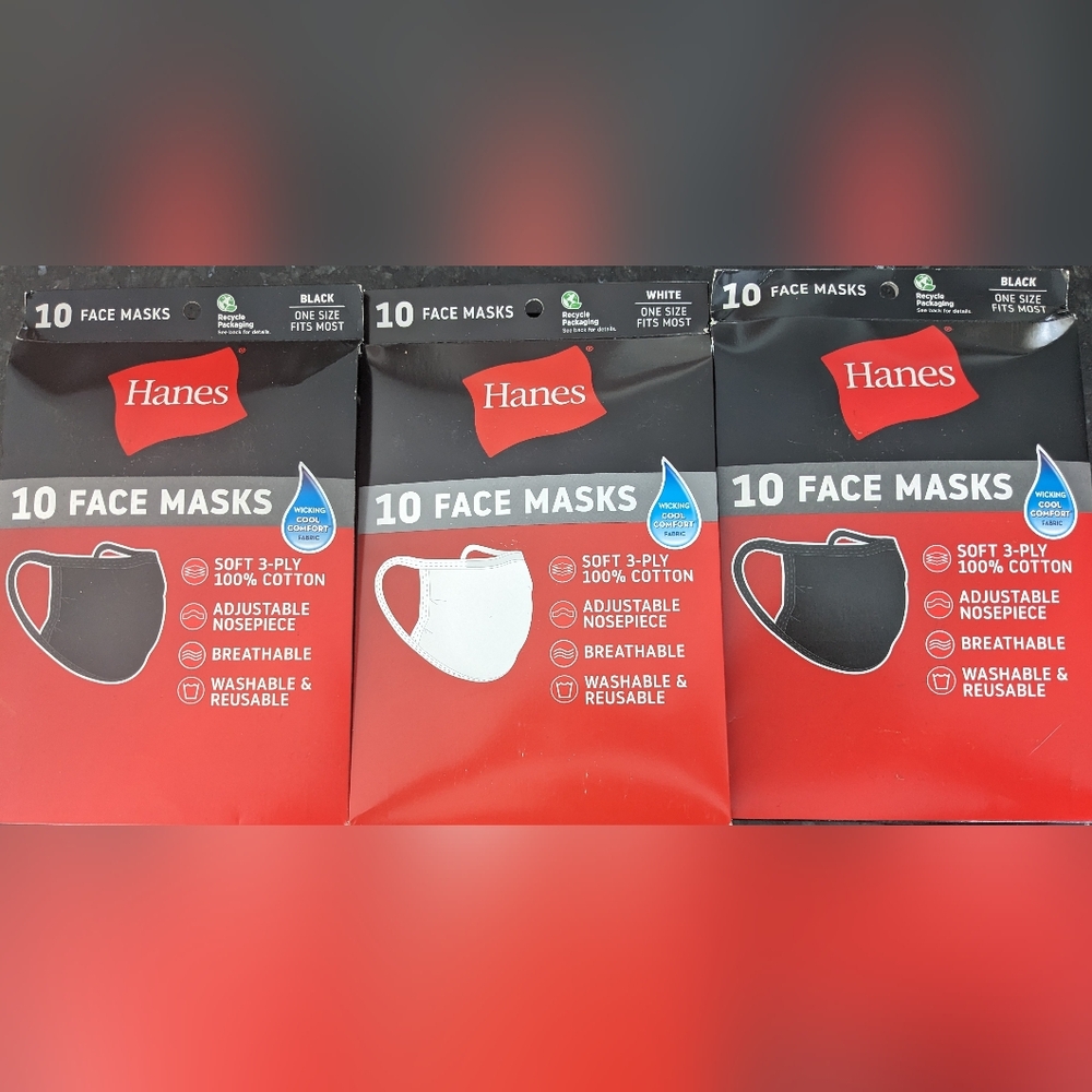 Hanes Black and White Face Masks - 10 Pack